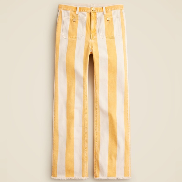 NWT J. Crew Sailor Mid-Rise Relaxed Demi-Boot Jean in Sunflower Stripe - Picture 7 of 7